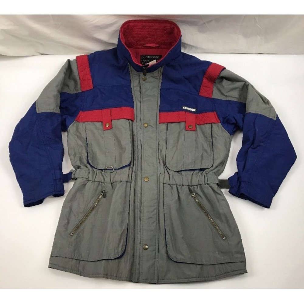 DESCENTE SKI COAT COLOR BLOCK Jacket Blue Gray Mens XL Vintage 80s 90s Retro